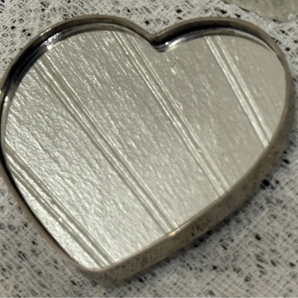 Heart Shaped Scrolled Silver Plated Glass Trinket Box with Mirror Under Lid